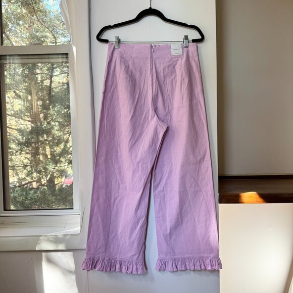 NWT Anthropologie The Colette Ruffle Hem Linen Wide Leg Crop Pants Pink 30 Magic - Picture 10 of 11